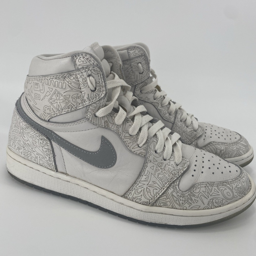 Air Jordan 1 HI OG Laser‎ White Met Silver 705289-100 Retro High top US Size 10